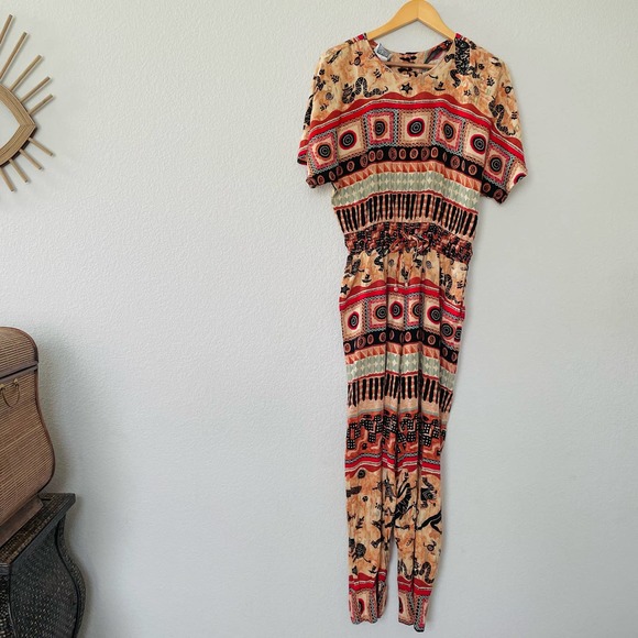 Vintage 90s wacky southwestern desert snakes coyotes funky boho jumpsuit sz M - Picture 2 of 14